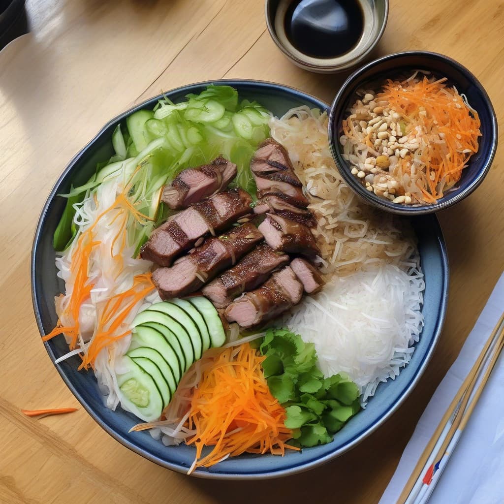 Grilled Beef, Chicken & Vegan Spring Roll Vermicelli Bowl