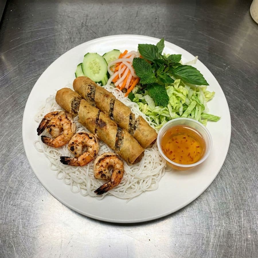 Grilled Shrimp & Spring Roll Vermicelli Bowl