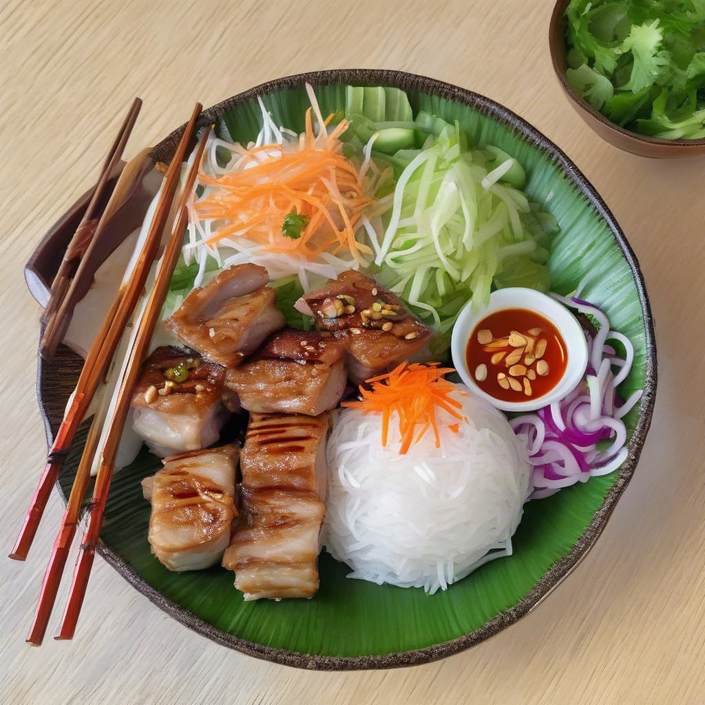 Grilled Pork Patty (Nem) & Spring Roll Vermicelli Bowl