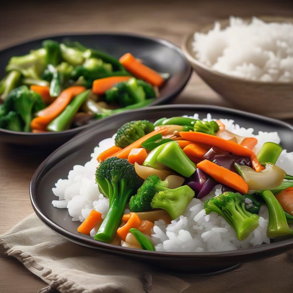 Stir Fried Vegetables with Steamed Rice (Rau Xào)