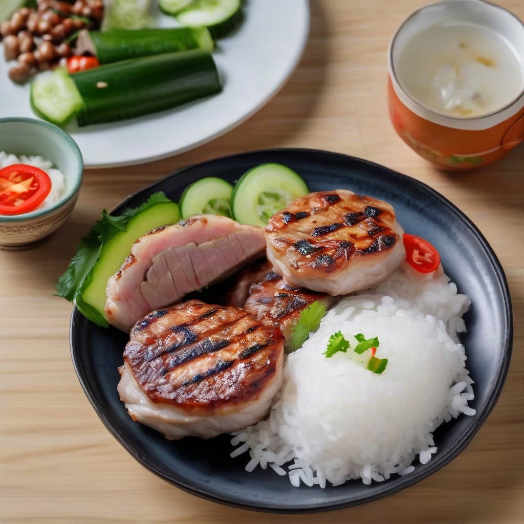 Grilled Pork Patty with Steamed Rice (Nem Cơm Thịt Nướng)