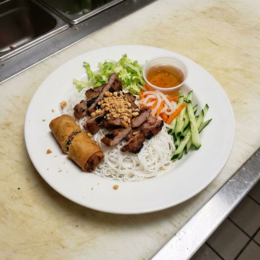 Grilled Pork & Spring Roll Vermicelli Bowl