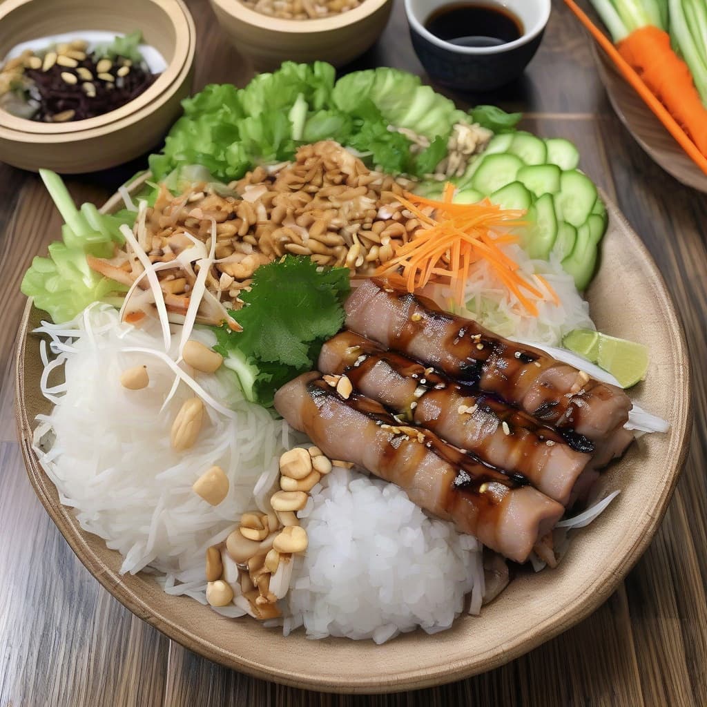 Grilled Pork & Spring Roll Vermicelli Bowl